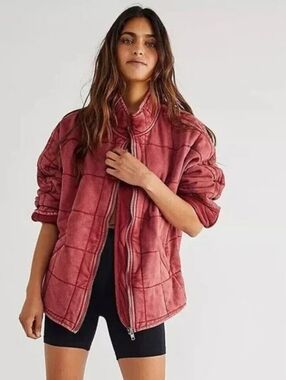 Free People Dolman Quilted Knit Jacket Red Dusty Rose Size Small *Rare Color*